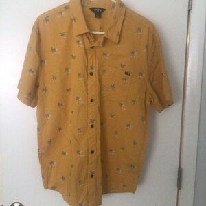 Billabong Palm Tree Print Button-Down Shirt – Mustard Yellow – Size Large